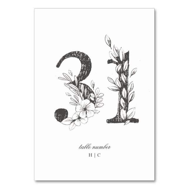 Table 31 Beautiful Floral Sketched Wreath Wedding Number (Front)