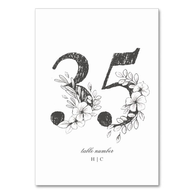 Table 35 Beautiful Floral Sketched Wreath Wedding Table Number (Front)