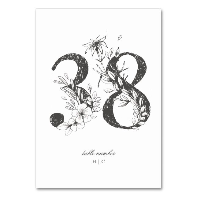 Table 38 Beautiful Floral Sketched Wreath Wedding Number (Front)