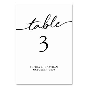 Table 3 Black Calligraphy Personalised Wedding Number