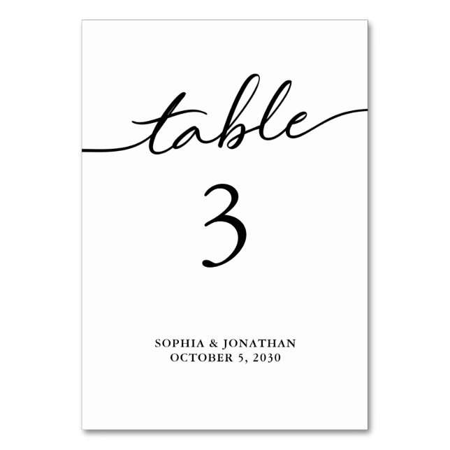 Table 3 Black Calligraphy Personalised Wedding Number (Front)