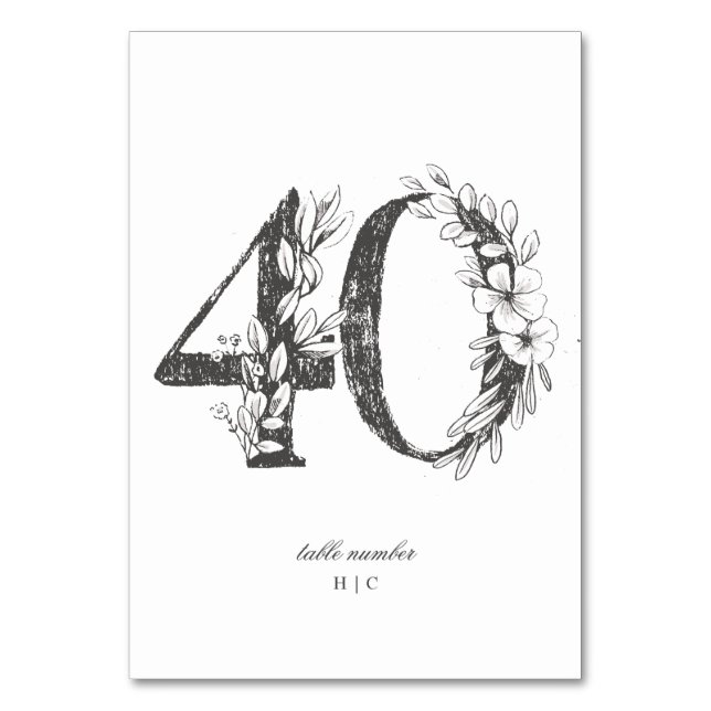 Table 40 Beautiful Floral Sketched Wreath Wedding Number (Front)