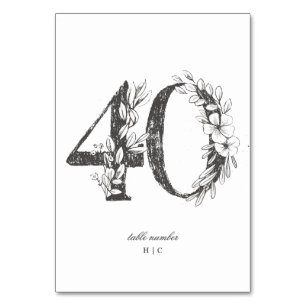Table 40 Beautiful Floral Sketched Wreath Wedding Table Number