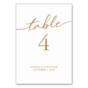 Table 4 Gold Calligraphy Personalised Wedding Number