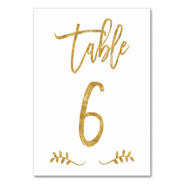 Table 6 | Elegant Gold Handwriting Brushed Laurel Table Number (Front)