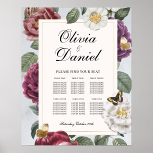 Table 6 Seating Plan Wedding Floral Butterfly Poster