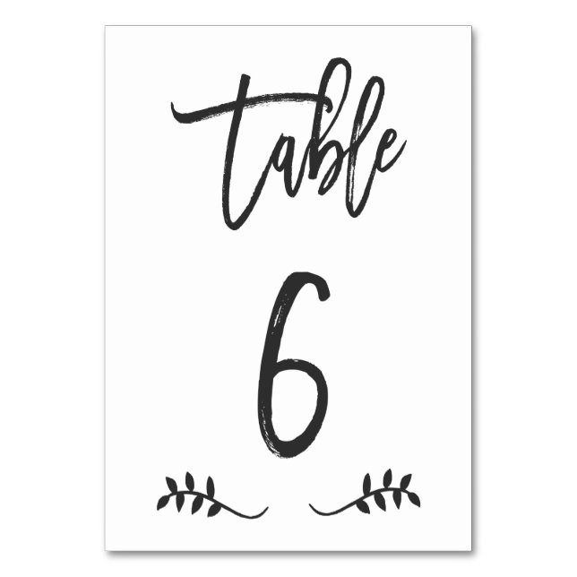 Table 6 | Simple Black Handwriting Brushed Laurel Table Number (Front)