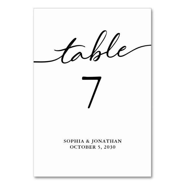 Table 7 Black Calligraphy Personalised Wedding Table Number (Front)