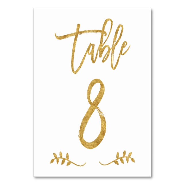 Table 8 | Elegant Gold Handwriting Brushed Laurel Table Number (Front)