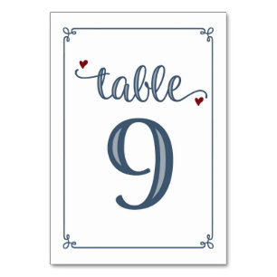 "Table 9" Dusty Blue & Dark Red Table Number