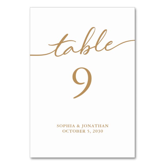 Table 9 Gold Calligraphy Personalised Wedding Number (Front)