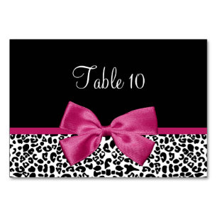 Table Card Modern Leopard Vivacious Pink Ribbon