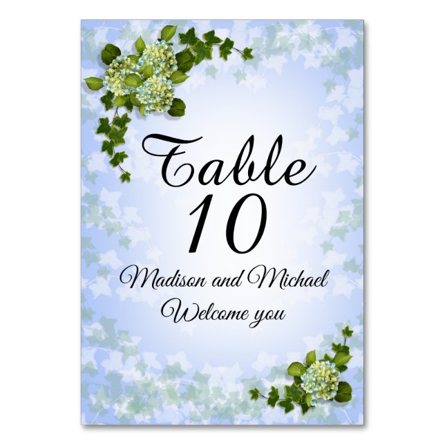 Table card spring flowers Hydrangeas (Front)