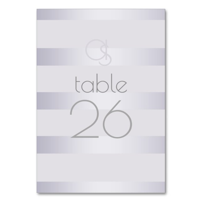 Table Card | Violet Silver Shimmer Stripe Monogram (Front)