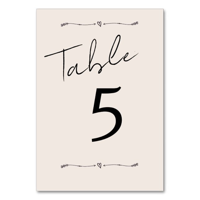 Table Card Wedding Minimalist modern calligraphy. (Front)