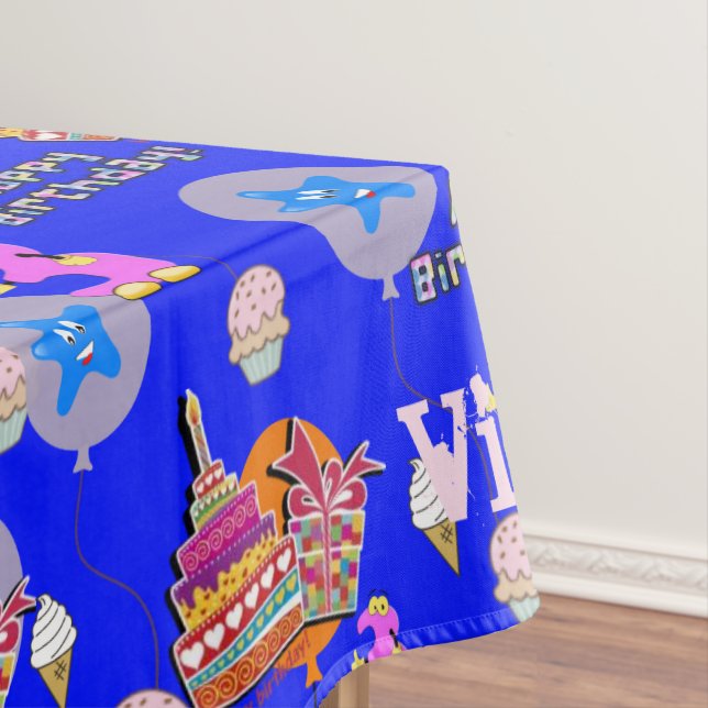 Table Cloth, Happy 3rd Birthday, #3 Blue Tablecloth (In Situ)