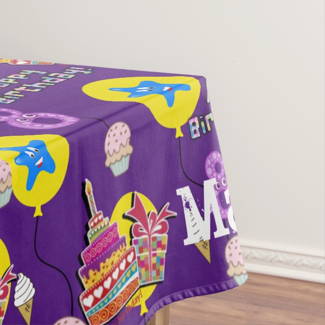Table Cloth, Happy 8th Birthday, #8 Purple Tablecloth (In Situ)
