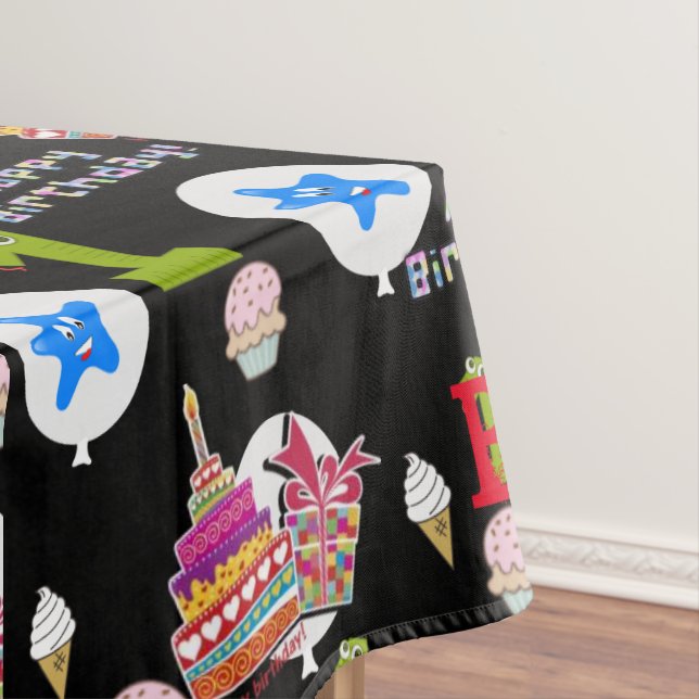 Table Cloth, Happy First Birthday, #1 Black Tablecloth (In Situ)