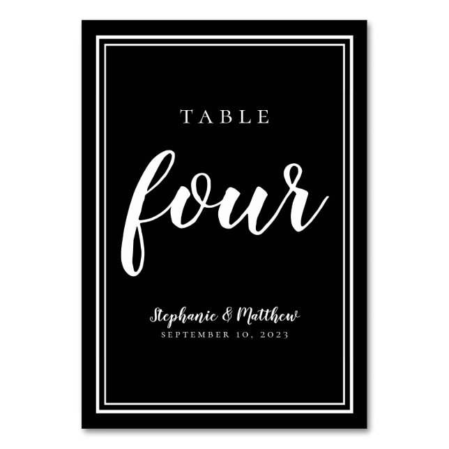 Table Four Black White Simple Modern Wedding Guest Table Number (Front)