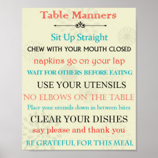 Table Manners Reminder Poster