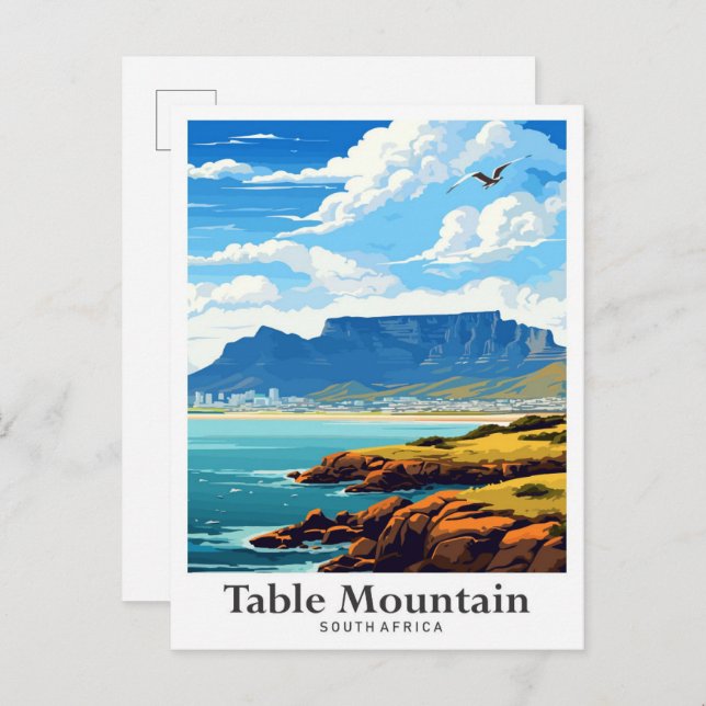Table Mountain South Africa Travel Illustration Postcard (Front/Back)