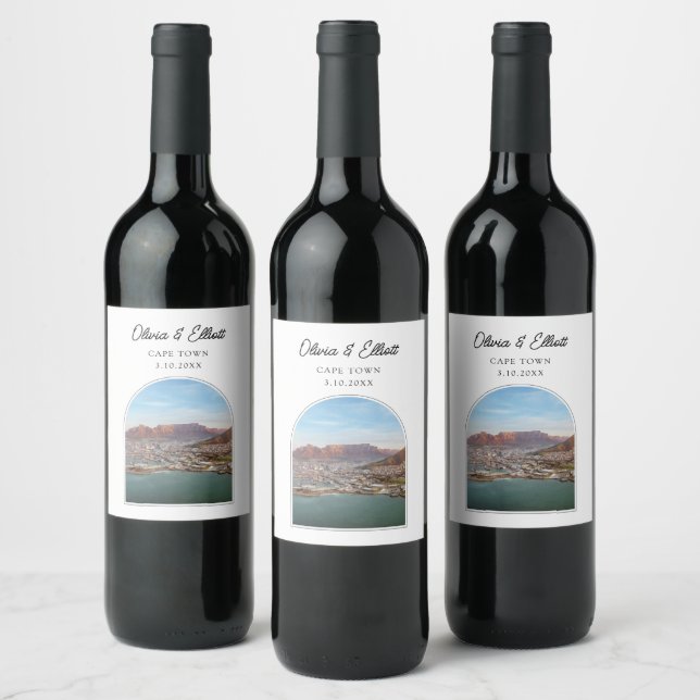 Table Mountain Wedding Favour Personalised Wine Label (Bottles)