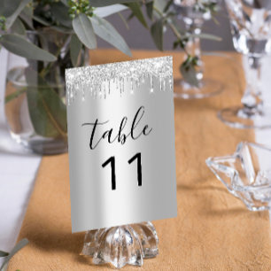 Table Nuber Silver Grey Grey Drips Black Sparkly Table Number