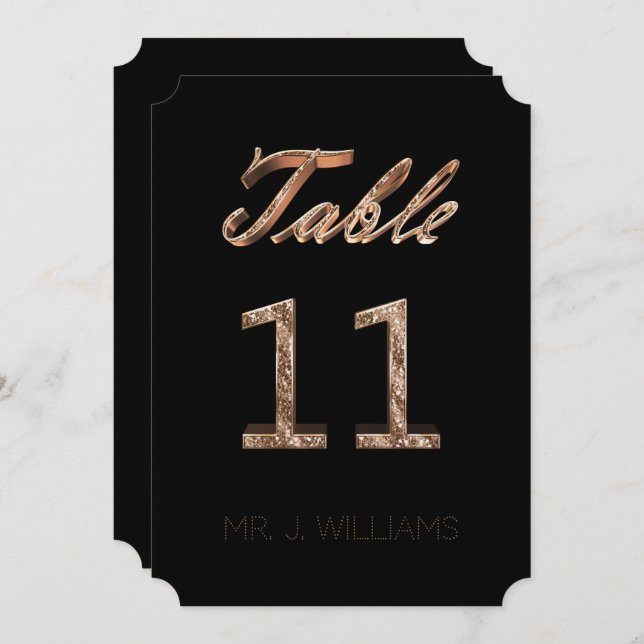Table Number 11 Black Gold Elegant Escort Card (Front/Back)