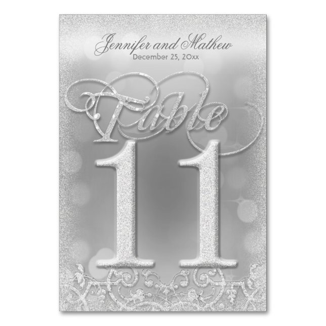 Table Number 11 Elegant Silver Faux Glitter (Front)
