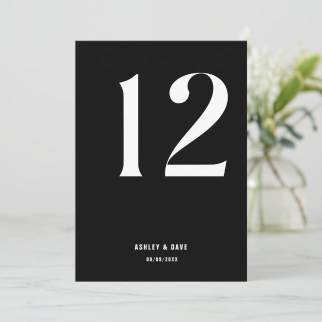 Table Number 12 Bold Black Wedding Table Number (Standing Front)