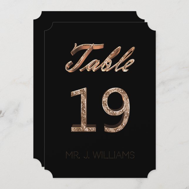 Table Number 19 Black Gold Elegant Escort Card (Front/Back)