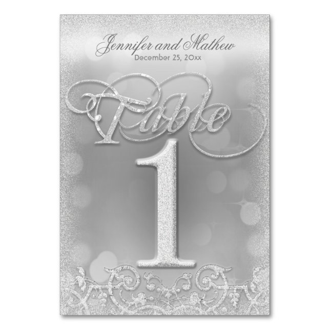 Table Number 1 Elegant Silver Faux Glitter (Front)