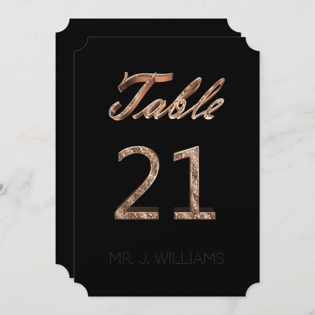 Table Number 21 Black Gold Elegant Escort Card (Front/Back)