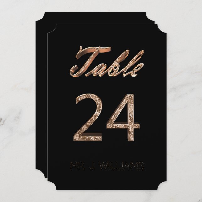 Table Number 24 Black Gold Elegant Escort Card (Front/Back)