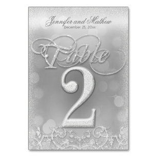 Table Number 2 Elegant Silver Faux Glitter
