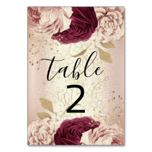 Table Number 2 Florals Rose Gold  Marsala Burgundy
