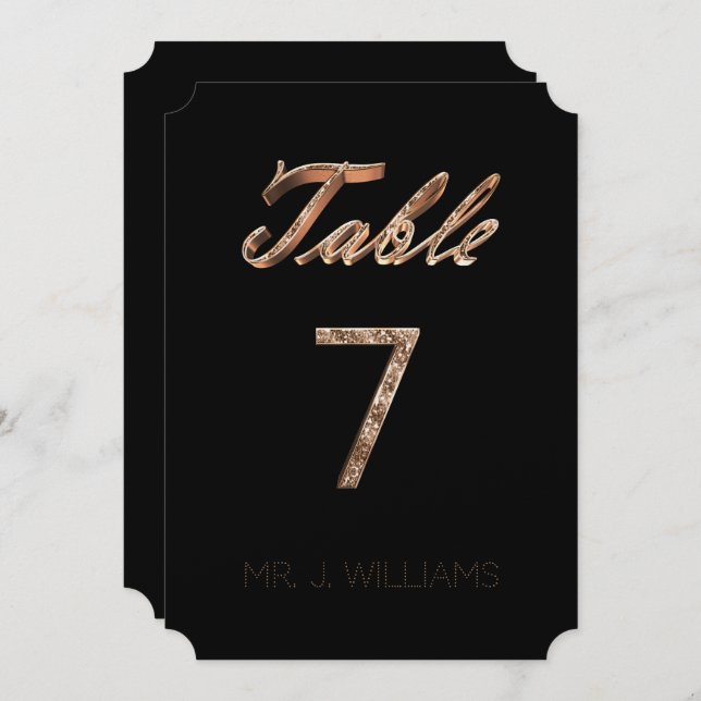 Table Number 7 Black Gold Elegant Escort Card (Front/Back)