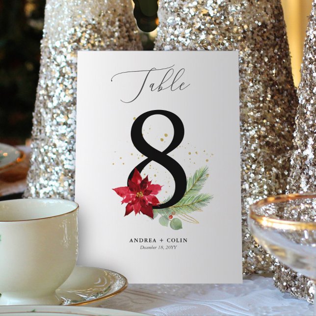 Table Number 8 Gold Watercolor & Holiday Botanical (Botanical Christmas Wedding / Event Table Number | No. 8 (For all numbers, see Collection below))