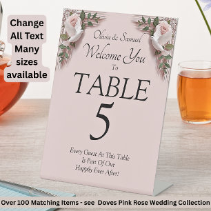 Table Number, Acrylic Pedestal Sign Doves Roses