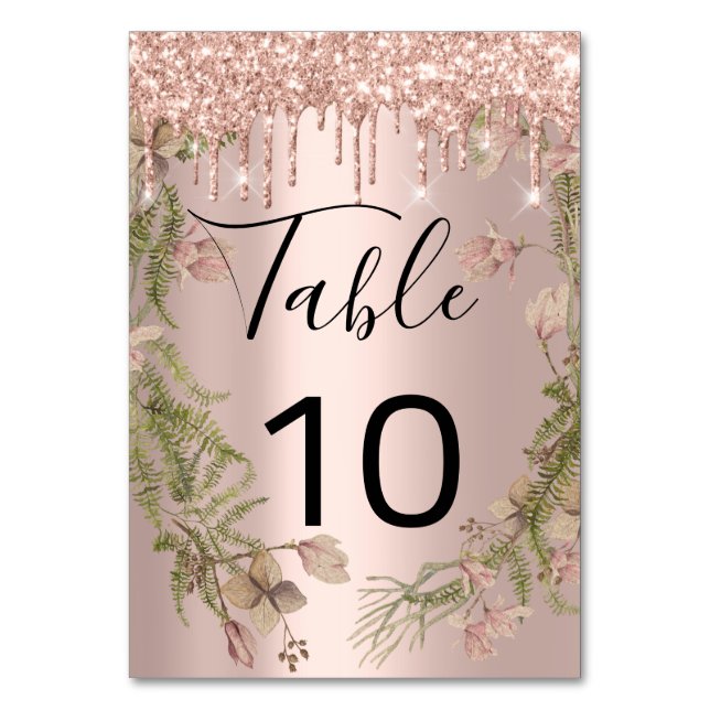 Table Number Black Drips Spark Rose Florals (Back)
