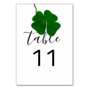 Table Number Black White Green Four-leaved Clover 