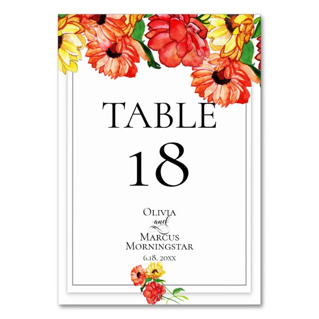 TABLE NUMBER | Bold Red and Yellow Gerbera Daisies (Back)