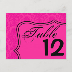 Table Number Card Hot Pink Black Damask Lace Print