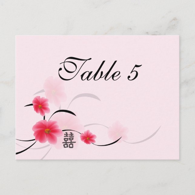 Table Number Card Pink Blossom Double Happiness (Front)