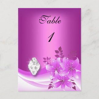 Table Number Card Pink Floral Diamond Jewel