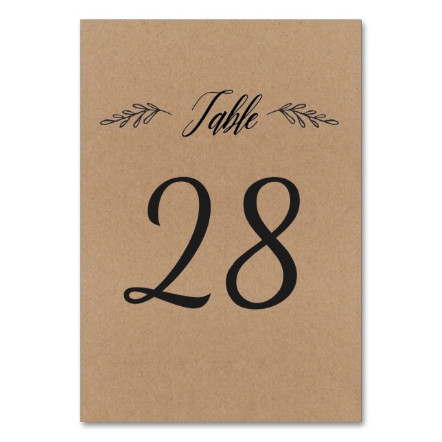 Table Number Card | Rustic Laurel Calligraphy (Front)