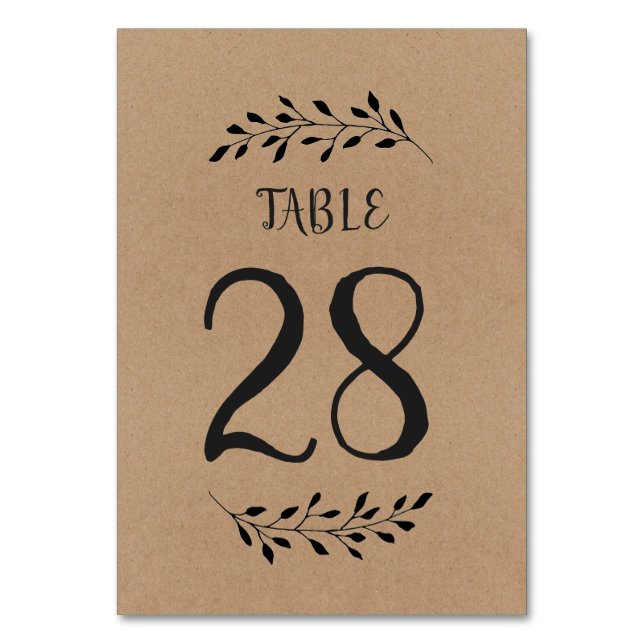 Table Number Card | Rustic Laurel Calligraphy (Front)