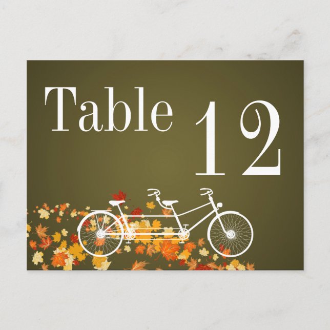 Table Number Card Whimsical Brown Fall Double Bike (Front)
