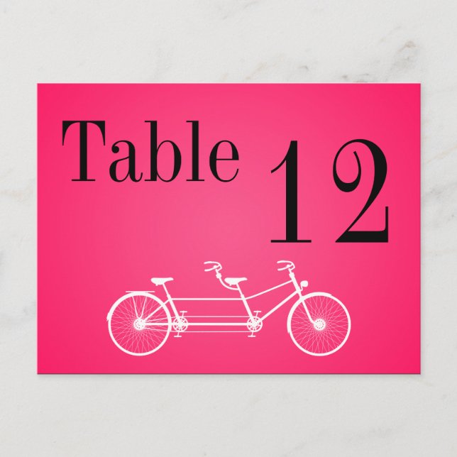 Table Number Card Whimsical Pink Fall Double Bike (Front)