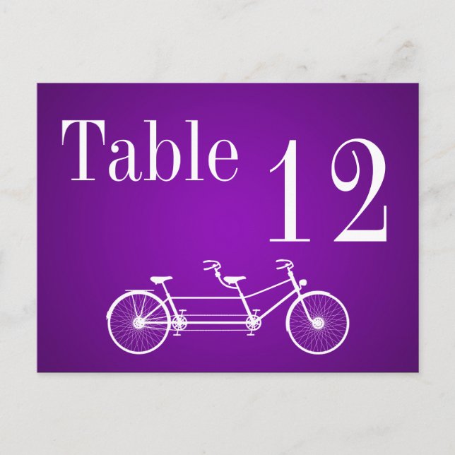 Table Number Card Whimsical Purple Double Bike (Front)